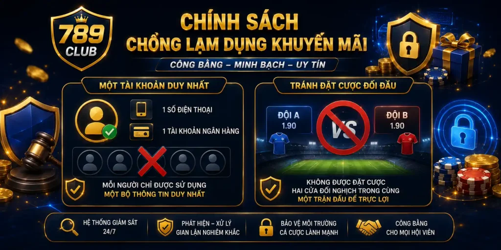 Khuyến Mãi 789CLUB - Ưu Đãi Nạp Tiền Và Hoàn Trả Mỗi Ngày Chính sách chống lạm dụng khuyến mãi 789CLUB