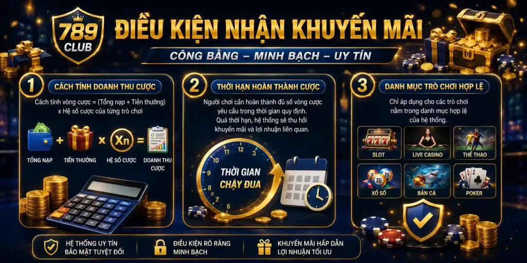 Khuyến Mãi 789CLUB - Ưu Đãi Nạp Tiền Và Hoàn Trả Mỗi Ngày Điều kiện nhận khuyến mãi 789CLUB
