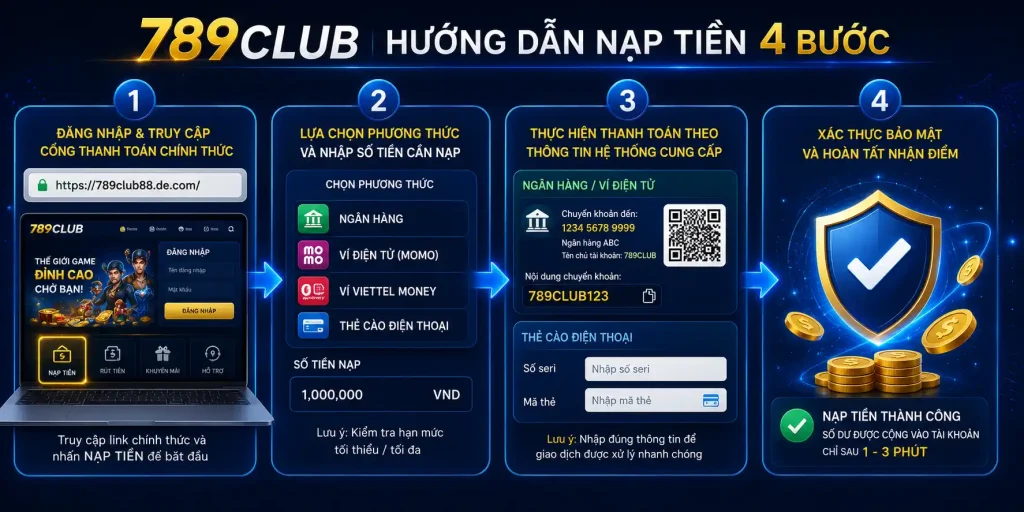 Nạp Tiền 789CLUB - Tiện Lợi, An Toàn Cho Người Mới Hướng dẫn 4 bước tiền 789CLUB cực nhanh